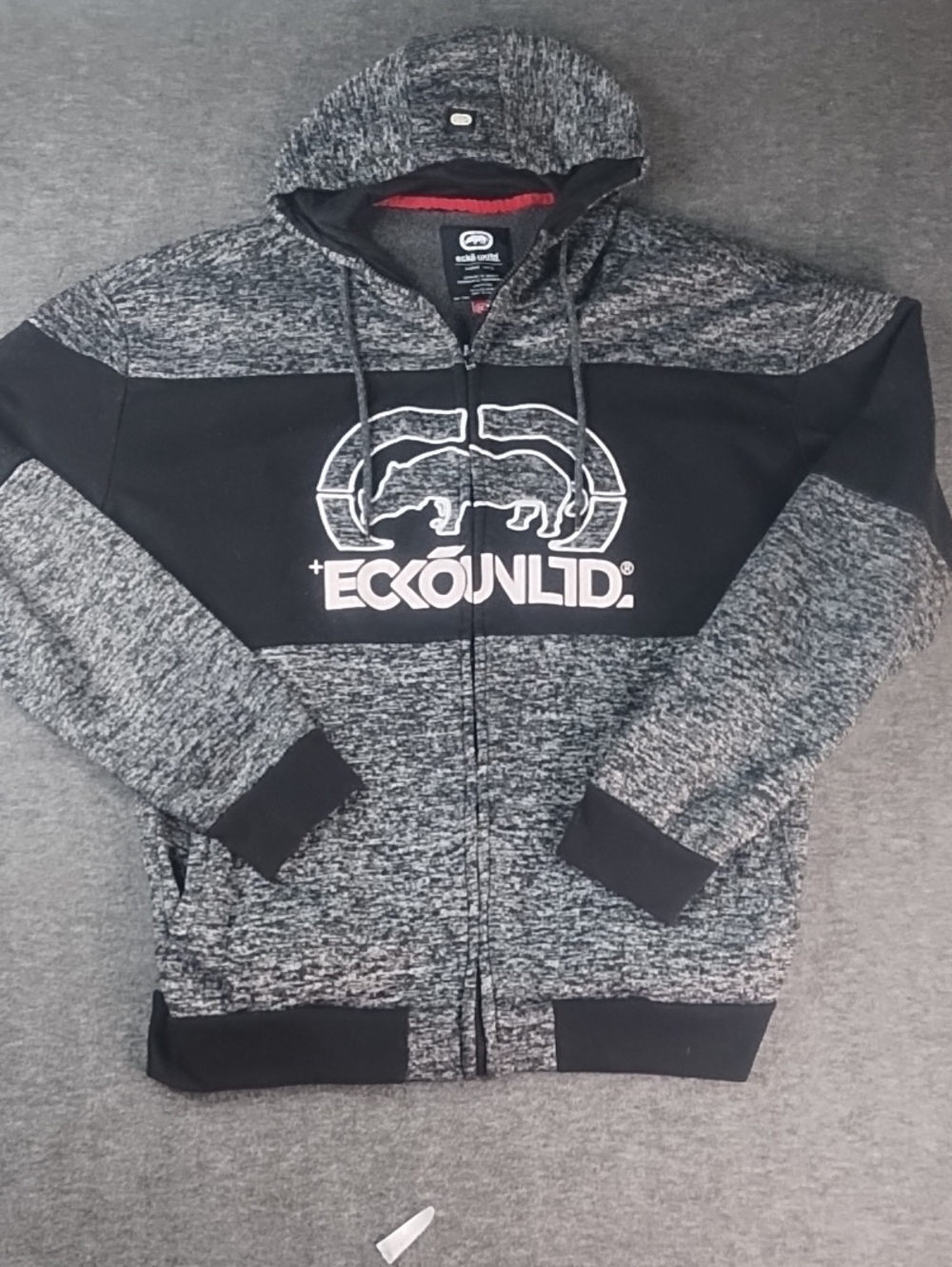 Ecko Unlimited Men’s Black and Grey Full-Zip Hooded Sweater